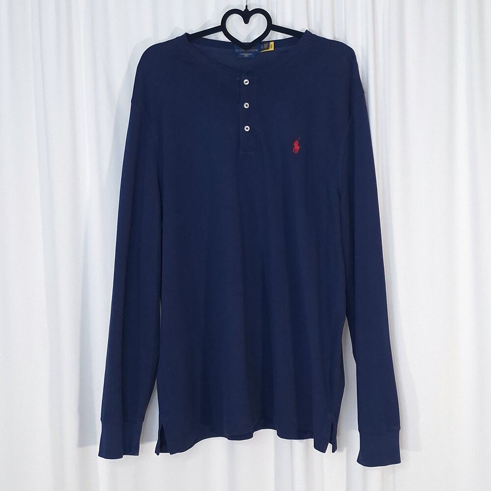 Polo Ralph Lauren Men’s XL Navy Featherweight Henley Long Sleeve Shirt Preppy